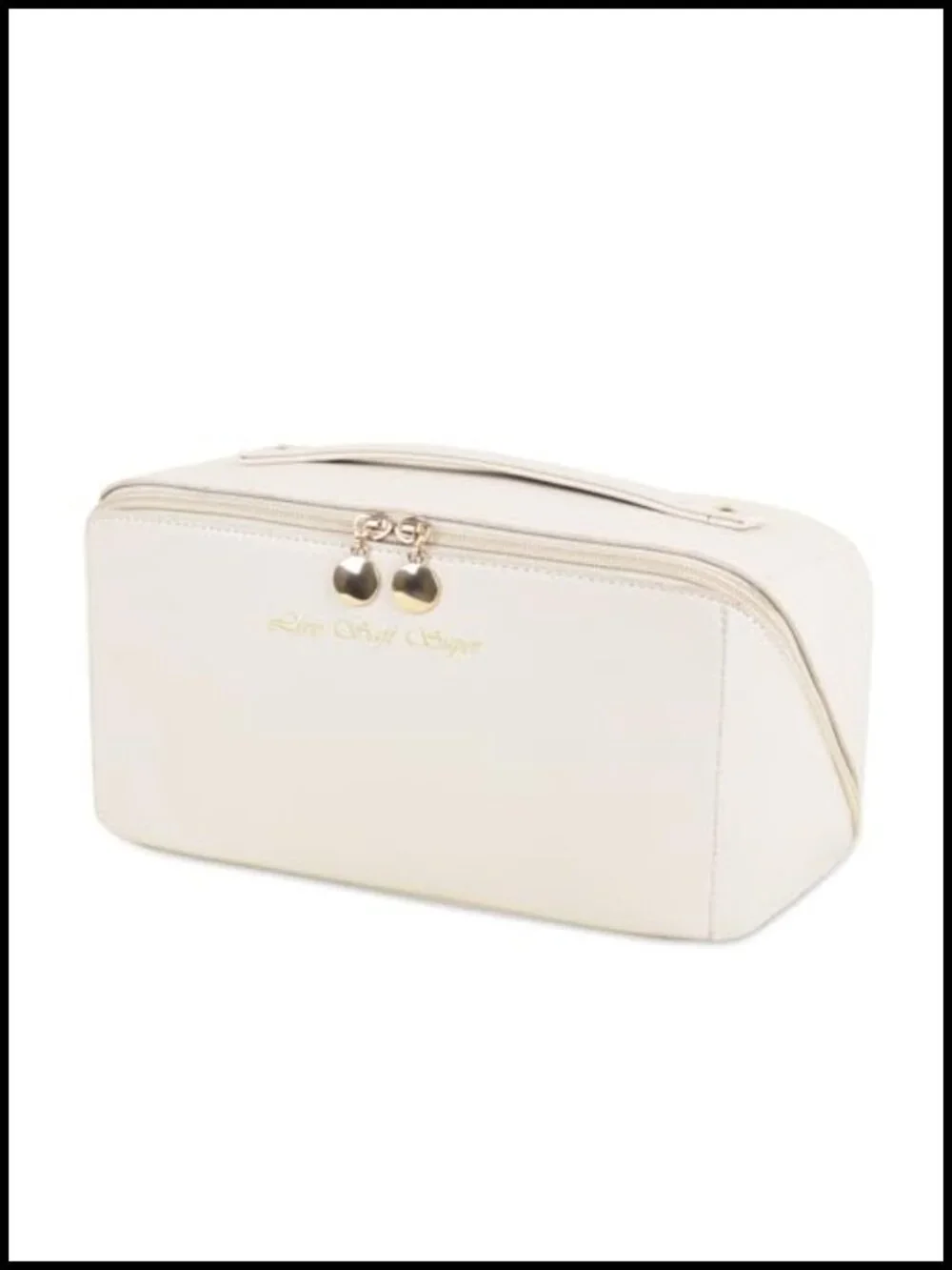 Large PU Leather Makeup Organizer Travel Toiletry Bag with Handle & Divider